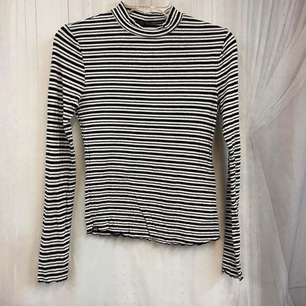 Butter Mom Goth Alternative Rebellious One black white striped long sleeve top S